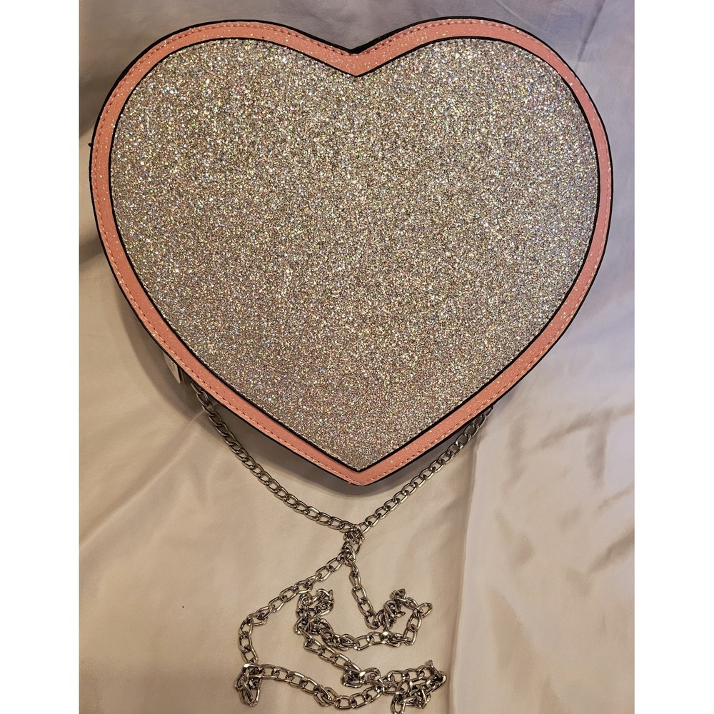 NWT Hello 3 AM Forever Heart Shape Rainbow Glitter Pink Trim Crossbody Bag Purse